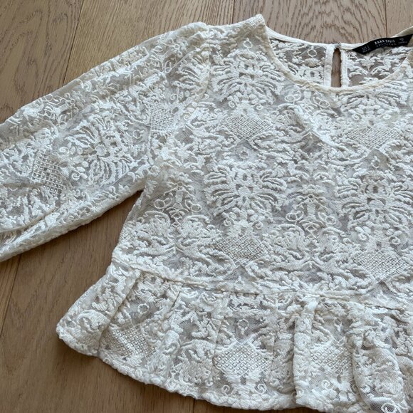 Zara Lace Ruffle Sleeve Peplum Crop Top - Picture 2 of 3